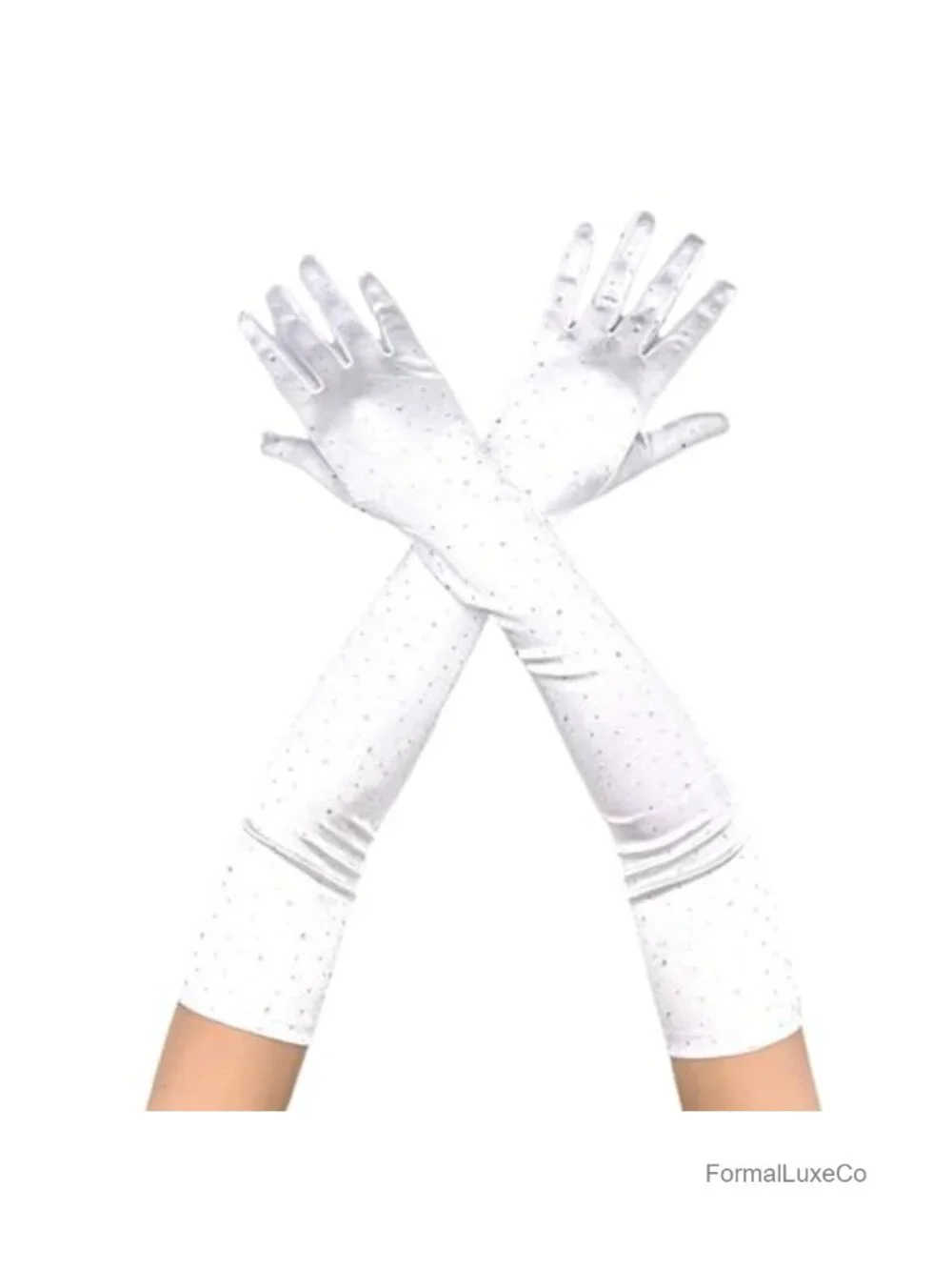 Elbow Length Satin Opera Gloves with Rhinestones